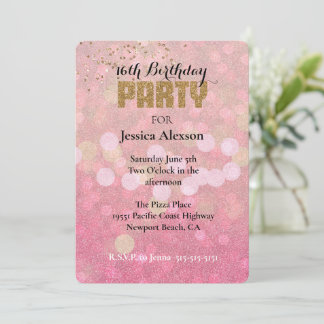 Rosa Gold Bokeh Glitter Geburtstag Einladung