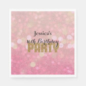 Rosa Gold Bokeh Glitter Geburtstag Serviette (Vorderseite)