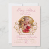 Rosa Gold Burg Princess Foto 1. Geburtstag Einladung (Vorderseite)