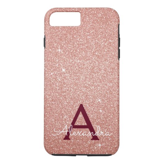 Rosa-Gold-Burgund-Glitzer-Sparkon-Monogramm Case-Mate iPhone Hülle (Rückseite)