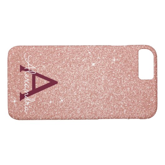 Rosa-Gold-Burgund-Glitzer-Sparkon-Monogramm Case-Mate iPhone Hülle (Rückseite (Horizontal))