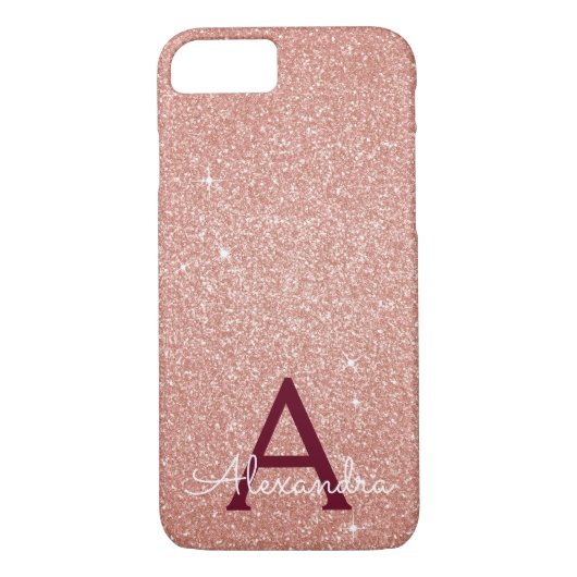 Rosa-Gold-Burgund-Glitzer-Sparkon-Monogramm Case-Mate iPhone Hülle (Rückseite)