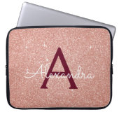Rosa-Gold-Burgund-Glitzer-Sparkon-Monogramm Laptopschutzhülle (Vorderseite)