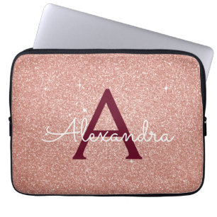 Rosa-Gold-Burgund-Glitzer-Sparkon-Monogramm Laptopschutzhülle