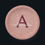 Rosa-Gold-Burgund-Glitzer-Sparkon-Monogramm Pappteller<br><div class="desc">Rosa Rose Gold und Burgund Imitate Glitzer und Sparkle Elegant Geburtstag oder Junggeselinnen-Abschied Teller. Diese Teller für Hochzeiten,  Brautparty oder Geburtstage können individuell auf Ihren Vor- und Erstnamen angepasst werden. Bitte kontaktieren Sie den Designer,  um passende Artikel zu erhalten.</div>