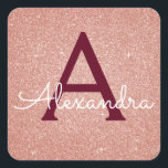 Rosa-Gold-Burgund-Glitzer-Sparkon-Monogramm Quadratischer Aufkleber<br><div class="desc">Blush Pink - Rose Gold und Burgund Imitate Glitzer und Sparkle Elegant Umschlag von Gevor Siegel Sticker. Dieser Aufkleber kann so angepasst werden,  dass er Ihren Anfangs- und Vornamen für ein Geschenkpaket enthält.</div>
