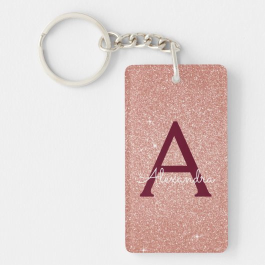 Rosa Gold Burgund Glitzer und Sparkle Monogramm Schlüsselanhänger (Vorderseite)
