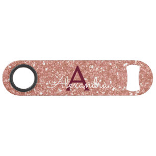 Rosa Gold Burgund Glitzer und Sparkle Monogramm Speed Flaschenöffner