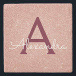 Rosa Gold Burgund Glitzer und Sparkle Monogramm Steinuntersetzer<br><div class="desc">Rosa Rose Gold und Burgund Imitate Glitzer und Sparkle Elegant Stone Tile. Diese Stone Tiles können so angepasst werden,  dass sie Ihren Anfangs- und Vornamen enthalten.</div>
