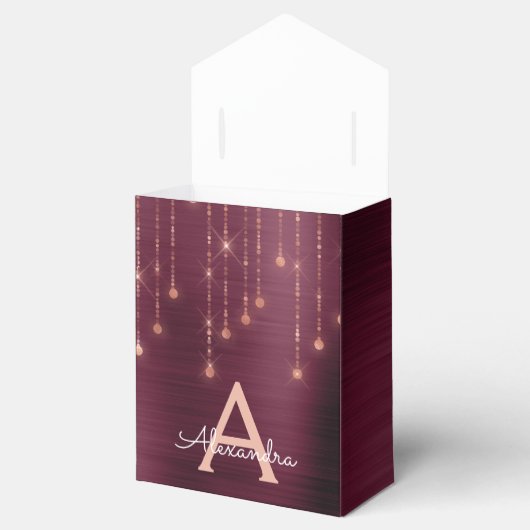 Rosa Gold Burgundy Sparkle Monogram Geschenkschachtel (Geöffnet)