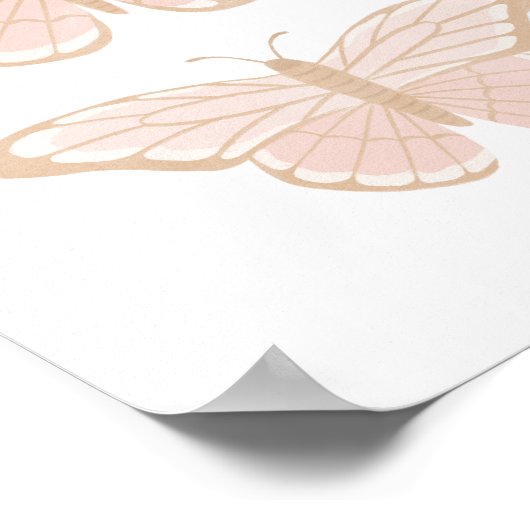 Rosa Gold Butterfly Girls Zimmerdekor Poster (Ecke)