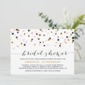 Rosa & Gold Confetti Dots Bridal Dusche Einladung (Stehend Vorderseite)