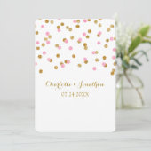 Rosa Gold Confetti Einladungen für Hochzeiten (Stehend Vorderseite)