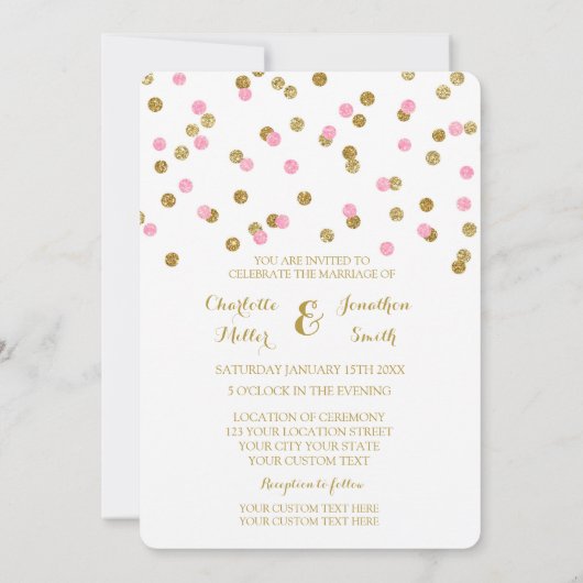 Rosa Gold Confetti Einladungen für Hochzeiten (Rückseite)