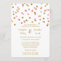 Rosa Gold Confetti Einladungen für Hochzeiten