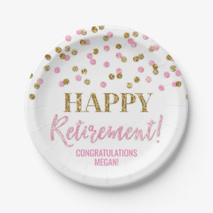 Rosa Gold Confetti Happy Retirement Pappteller