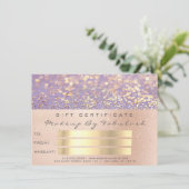 Rosa-Gold-Confetti-Lila Makeup-Geschenkkarte (Stehend Vorderseite)