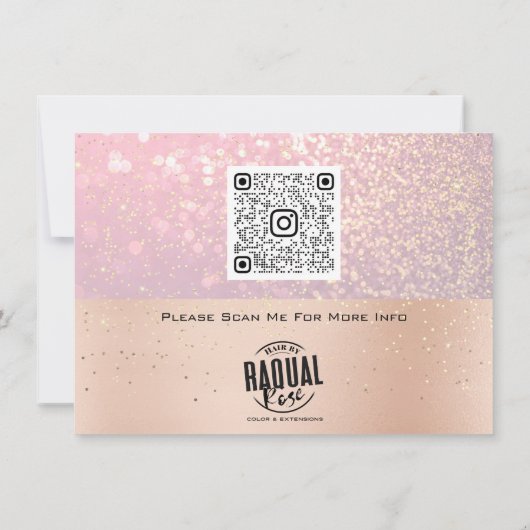 Rosa Gold Confetti QR-Code Logo Schönheit Studio (Rückseite)