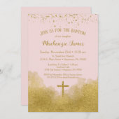 Rosa Gold Confetti Taufe Mädchen Einladung (Vorne/Hinten)