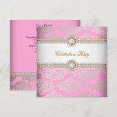 Rosa Gold Cream Diamond Gem Elegantes Party Einladung (Vorne/Hinten)