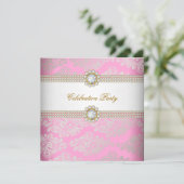 Rosa Gold Cream Diamond Gem Elegantes Party Einladung (Stehend Vorderseite)