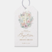 Rosa Gold Cross Bloral Elegante Aquarelltaufe Geschenkanhänger (Vorderseite)