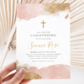 Rosa Gold Cross Girls Taufe Christening Einladung