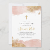 Rosa Gold Cross Girls Taufe Christening Einladung (Vorderseite)