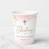 Rosa Gold Cross Name Girl Christening Pappbecher (Rückseite)