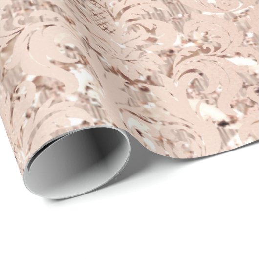 Rosa Gold Crystal Metallic Royal Damask Geschenkpapier (Rolleneckpunkt)