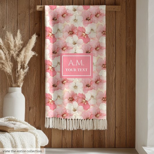 Rosa Gold Custom Name Florale Kuscheldecke Fleecedecke