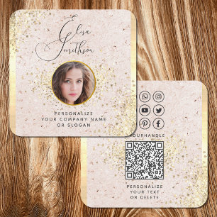 Rosa Gold Custom Social Media QR Code Foto Quadratische Visitenkarte
