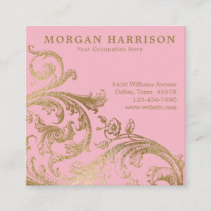 Rosa Gold Damask Barockwirl Quadratische Visitenkarte