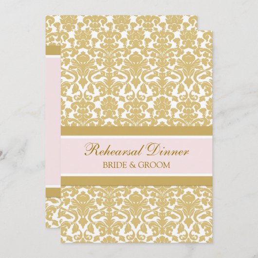 Rosa Gold Damask Probe Dinner Party Einladung (Vorne/Hinten)