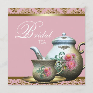Rosa Gold Damast Braut-Tea-Shower Einladung