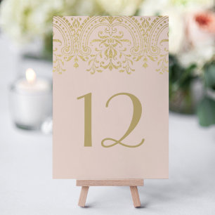 Rosa Gold Damaszener Hochzeit im Vintage-Stil Tischnummer