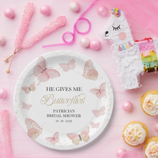 Rosa Gold, das er mir Schmetterlinge gibt Pappteller (Party)