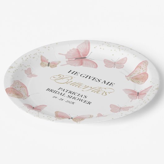 Rosa Gold, das er mir Schmetterlinge gibt Pappteller (Schrägansicht)