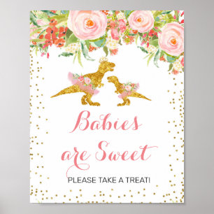 Rosa Gold Dino Girl Babies sind ein süßes Zeichen Poster