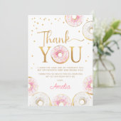Rosa Gold Donuts Sweet One 1. Geburtstag Dankeskarte (Stehend Vorderseite)
