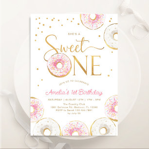 Rosa Gold Donuts Sweet One 1. Geburtstag Einladung