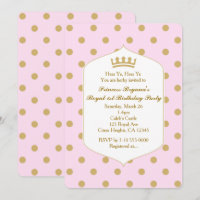 Rosa & Gold Dots Royal Crown Princess Einladungen