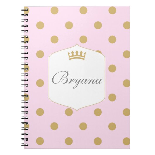 Rosa & Gold Dots Royal Crown Princess Notebook Notizblock (Vorderseite)
