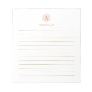 Rosa & Gold einfaches modernes Monogramm personali Notizblock