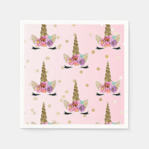 Rosa & Gold Einhorn Blumen-Horn Geburtstagsfeier Serviette