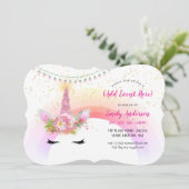 Rosa Gold Einhorn Face Einladungen JEDES VERANSTAL (Stehend Vorderseite)