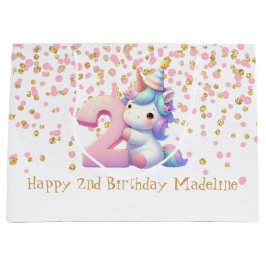 Rosa Gold Einhorn Glitzer 2. Girls Geburtstag Große Geschenktüte