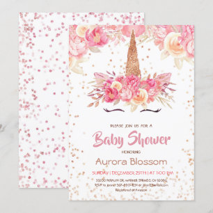 Rosa & Gold Einhorn Kinderdusche Einladung