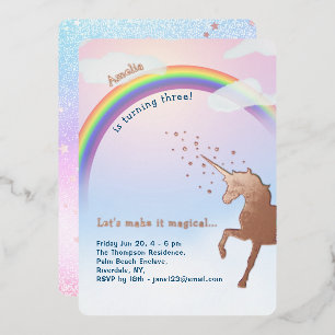 Rosa Gold Einhorn Regenbogen Glitter Magischer Geb Folieneinladung