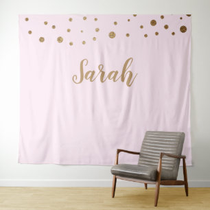 Rosa Gold Elegant Einfache Schrift Kuchentisch Nam Wandteppich